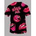 Casual Lip Letter Print Black Men T-shirt